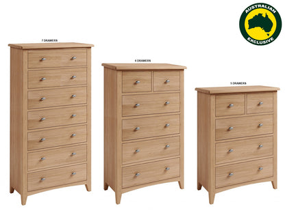 ELEGANCE (AUSSIE MADE) TALLBOY COLLECTION - TASSIE OAK COMBINATION - ASSORTED STAINED COLOURS