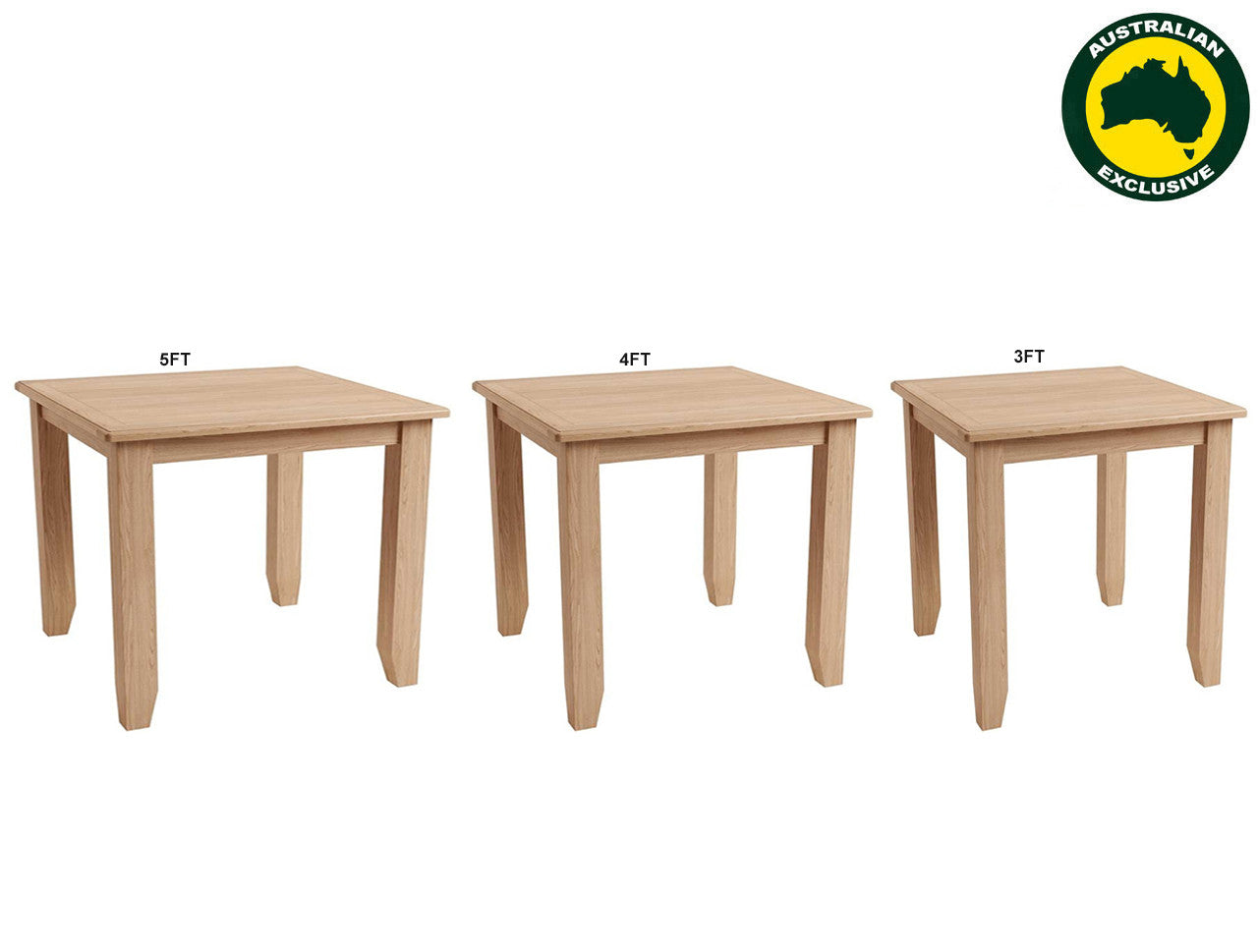 ELEGANCE (AUSSIE MADE) SQUARE DINING TABLE COLLECTION - TASSIE OAK COMBINATION - ASSORTED STAINED COLOURS - STARTING FROM $999