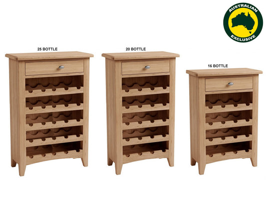 Elegance (AUSSIE MADE) 1 Drawer Wine Cabinet Collection - Tassie Oak Combination - Assorted Stained Colours