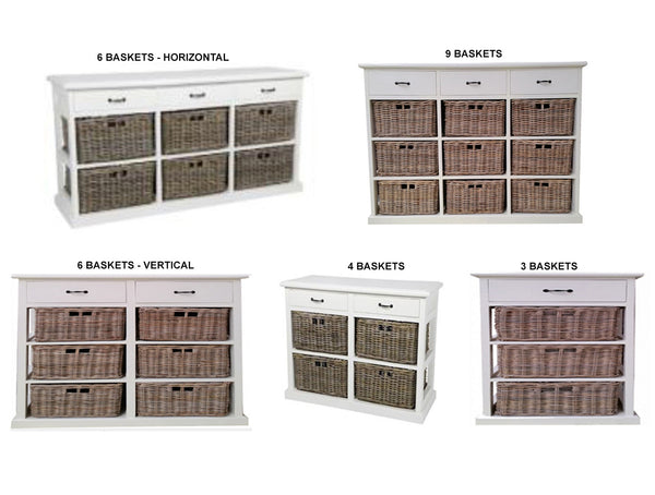 ELEMENTS STORAGE CHEST WITH  BASKETS & DRAWERS COLLECTION - KUBU GREY / WHITE