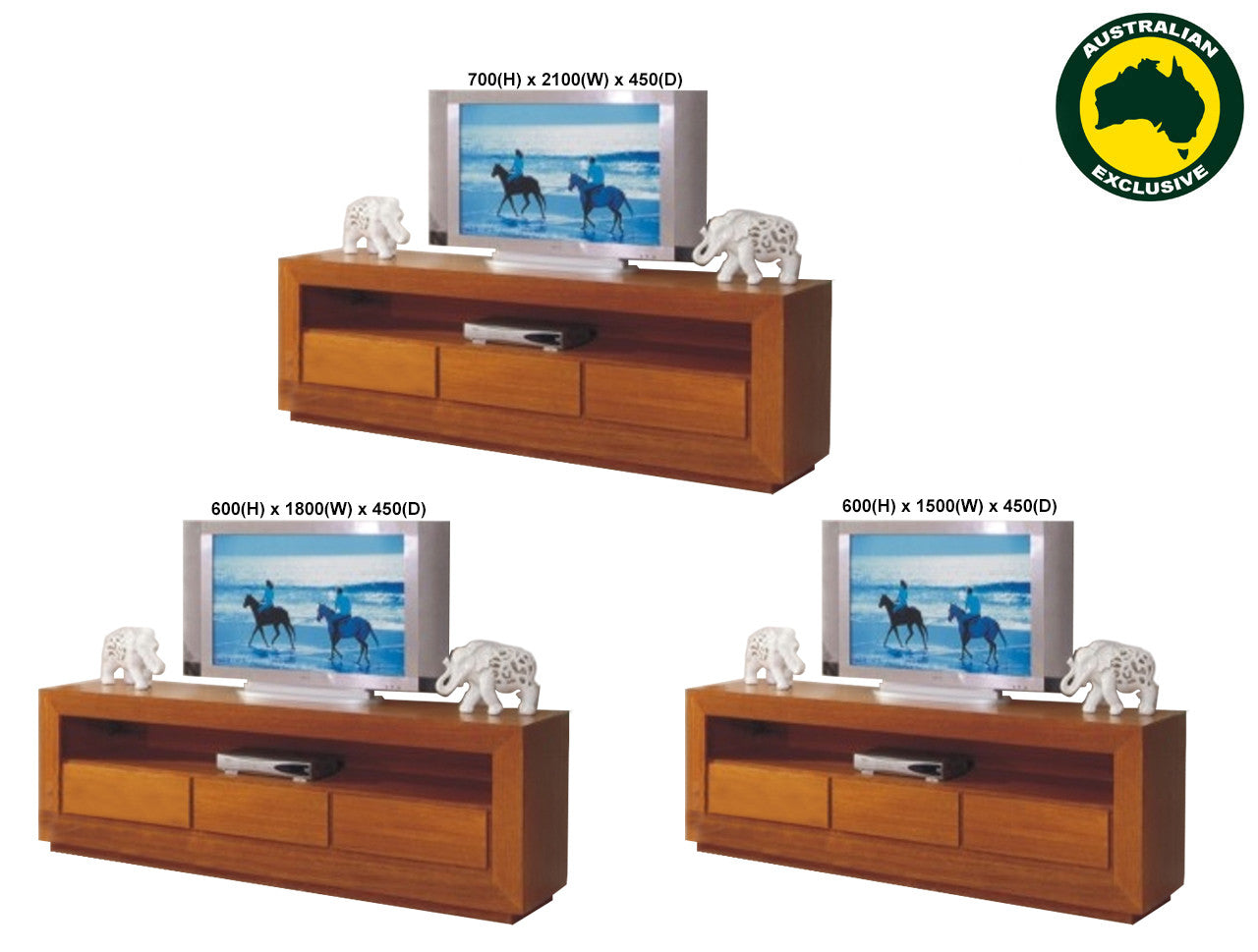 Elke (AUSSIE MADE) Lowline TV Unit With 3 Drawers Collection - Assorted Stained Colours