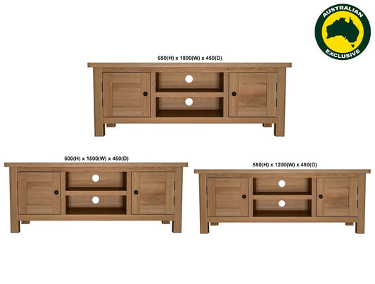 Eminenece (AUSSIE MADE) TV Entertainment Unit Collection - Tassie Oak Combination - Assorted Stained Colours