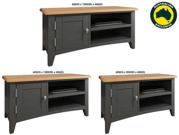 EMMETT (AUSSIE MADE) 1 DOOR TV UNIT COLLECTION - TASSIE OAK COMBINATION - ASSORTED PAINTED / STAINED COLOURS - STARTING FROM $899