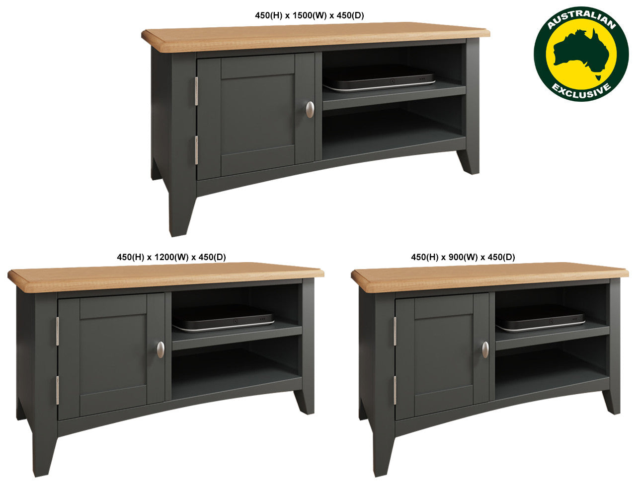 EMMETT (AUSSIE MADE) 1 DOOR TV UNIT COLLECTION - TASSIE OAK COMBINATION - ASSORTED PAINTED / STAINED COLOURS - STARTING FROM $899