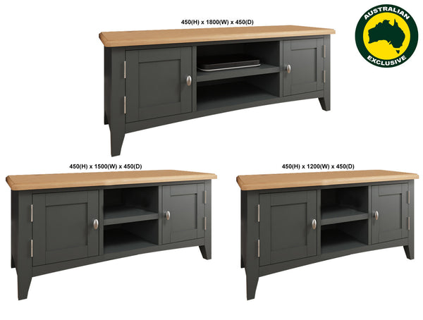 EMMETT (AUSSIE MADE) 2 DOOR TV UNIT COLLECTION - TASSIE OAK COMBINATION - ASSORTED PAINTED / STAINED COLOURS - STARTING FROM $899