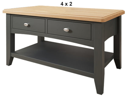 EMMETT (AUSSIE MADE) 2 DRAWER COFFEE TABLE COLLECTION - TASSIE OAK COMBINATION - ASSORTED PAINTED / STAINED COLOURS - STARTING FROM $799
