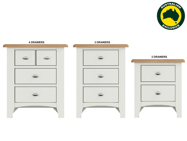 EMMETT (AUSSIE MADE) BEDSIDE TABLE WITH MANILLA LEG COLLECTION - ASSORTED STAINED / PAINTED COLOURS - STARTING FROM $399