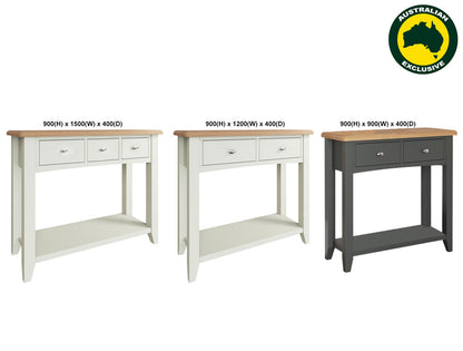 EMMETT (AUSSIE MADE) CONSOLE TABLE WITH MAGAZINE RACK COLLECTION - ASSORTED PAINTED / STAINED COLOURS - STARTING FROM $799