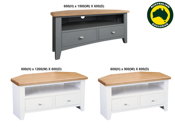 EMMETT (AUSSIE MADE) TV CORNER UNIT WITH 2 DRAWERS COLLECTION - ASSORTED PAINTED COLOURS - STARTING FROM $899