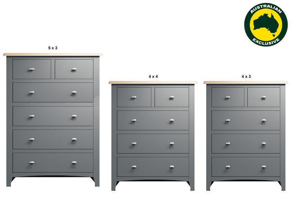 EMMETT (AUSSIE MADE) TALLBOY COLLECTION - TASSIE OAK COMBINATION - ASSORTED PAINTED / STAINED COLOURS - STARTING FROM $1299