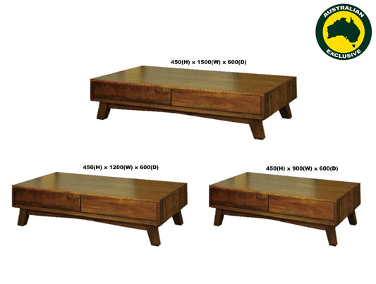 Eureka (AUSSIE MADE) 2 Drawer Coffee Table Collection - Assorted Stained Colours