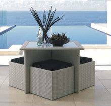 5 PIECE EYDIS SQUARE TABLE SETTING (1 x EYDIS SQUARE TABLE[TK710982/10/S]; 4 X EYDIS STOOL WITH CUSHIONS [BK710982/05]) - WHITE WASH - 1000(L) x 1000(W)