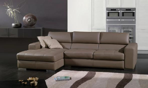 MONIQUE (F2031) 3 SEATER LEATHER/ETTE COMBINATION CHAISE LOUNGE - ASSORTED COLOURS