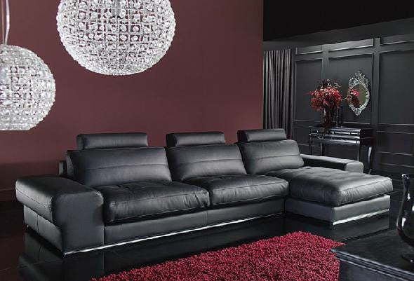 LIONNE (F2033) 3 SEATER LEATHER/ETTE COMBINATION CHAISE LOUNGE - ASSORTED COLOURS