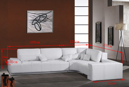 STEINN (F2044) 3 SEATER 100% ITALIAN LEATHER/ETTE COMBINATION CHAISE LOUNGE - ASSORTED COLOURS