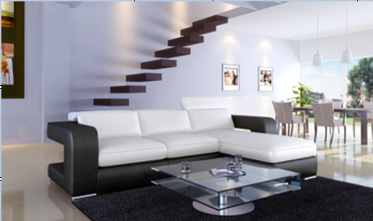 DYANNE LEATHERETTE 2 SEATER + LHS/RHS CHAISE  - WHITE WITH BLACK