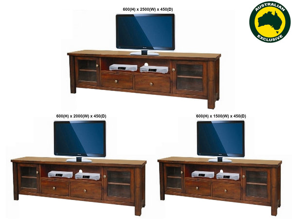 FABULOS (AUSSIE MADE)  2 DOOR 2 DRAWER LOWLINE ENTERTAINMENT UNIT COLLECTION - ASSORTED STAINED COLOURS - STARTING FROM $999