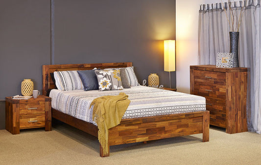 PHILLIPE KING 4 PIECE  TALLBOY BEDROOOM SUITE  - ACACIA  - JAVA RUSTIC