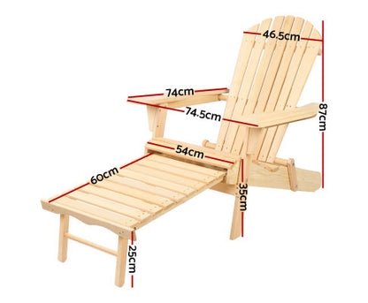 ORBITS (SET OF 2) OUTDOOR WOODEN BEACH CHAIR WITH A SLIDE-OUT FOOTSTOOL - NATURAL