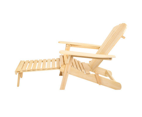 ORBITS (SET OF 2) OUTDOOR WOODEN BEACH CHAIR WITH A SLIDE-OUT FOOTSTOOL - NATURAL