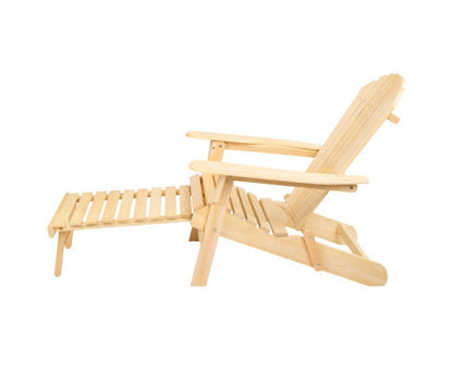 ORBITS (SET OF 2) OUTDOOR WOODEN BEACH CHAIR WITH A SLIDE-OUT FOOTSTOOL - NATURAL