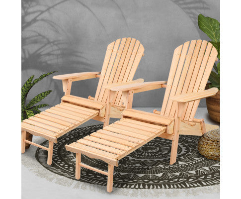 ORBITS (SET OF 2) OUTDOOR WOODEN BEACH CHAIR WITH A SLIDE-OUT FOOTSTOOL - NATURAL