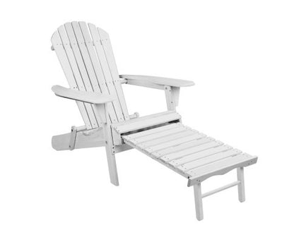 ORBITS (SET OF 2) OUTDOOR WOODEN BEACH CHAIR WITH SLIDE-OUT FOOTSTOOL - WHITE