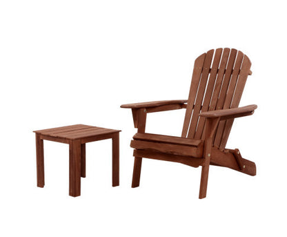 ORBITS OUTDOOR FOLDABLE  ADIRONDACK CHAIR WITH SIDE TABLE - BROWN