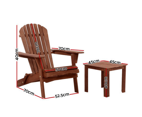ORBITS OUTDOOR FOLDABLE  ADIRONDACK CHAIR WITH SIDE TABLE - BROWN