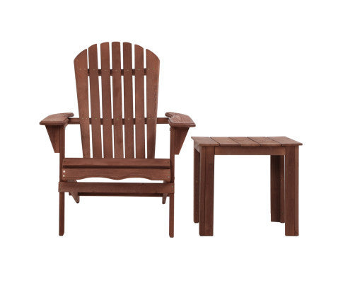 ORBITS OUTDOOR FOLDABLE  ADIRONDACK CHAIR WITH SIDE TABLE - BROWN
