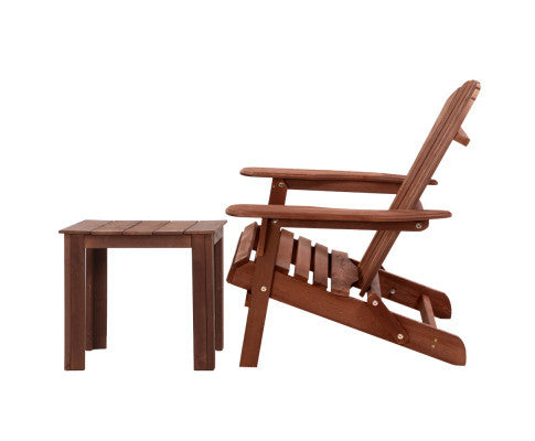 ORBITS OUTDOOR FOLDABLE  ADIRONDACK CHAIR WITH SIDE TABLE - BROWN