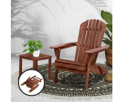 Orbits Outdoor Foldable Adirondack Chair With Side Table - Brown