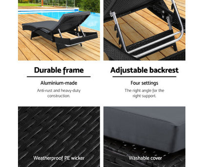 DEWEY (SET OF 2) OUTDOOR SUN LOUNGE - BLACK