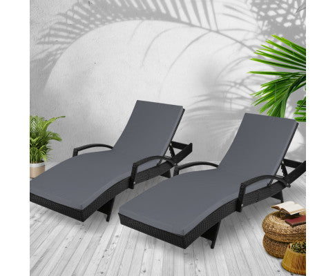 Dewey (SET OF 2) Outdoor Sun Lounge - Black