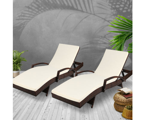 DEWEY (SET OF 2) OUTDOOR SUN LOUNGE - BROWN