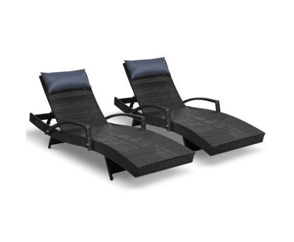 SPARROW (SET OF 2) OUTDOOR SUN LOUNGE WITH ARMREST - BLACK
