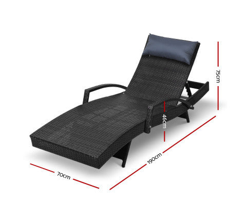 SPARROW (SET OF 2) OUTDOOR SUN LOUNGE WITH ARMREST - BLACK