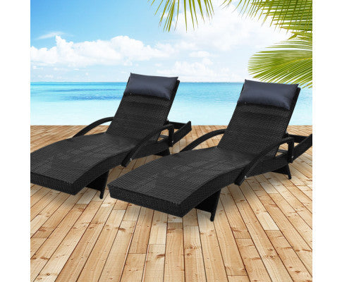 SPARROW (SET OF 2) OUTDOOR SUN LOUNGE WITH ARMREST - BLACK