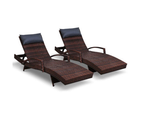SPARROW (SET OF 2) OUTDOOR SUN LOUNGE WITH ARMREST - BROWN