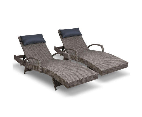 SPARROW (SET OF 2) OUTDOOR SUN LOUNGE WITH PILLOW - GREY