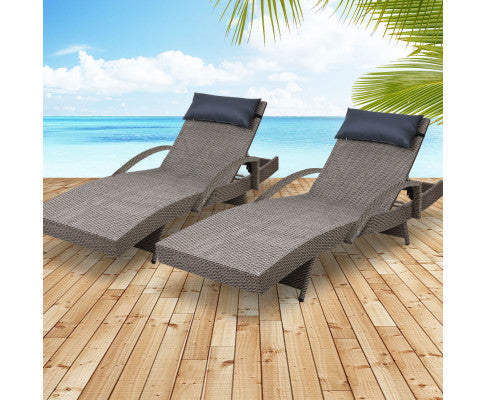 Sparrow (SET OF 2) Outdoor Sun Lounge With Pillow - Grey
