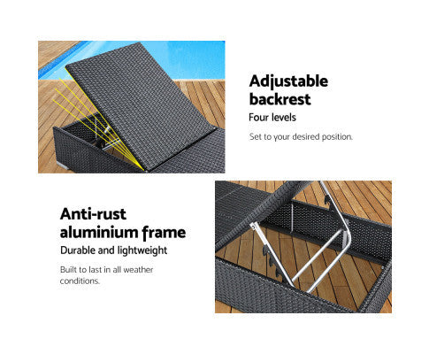 VERENA OUTDOOR SUN LOUNGE WITH CUSHION - BLACK