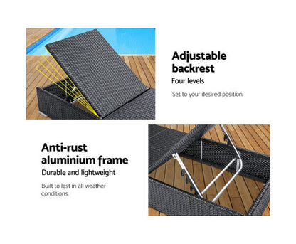 VERENA OUTDOOR SUN LOUNGE WITH CUSHION - BLACK