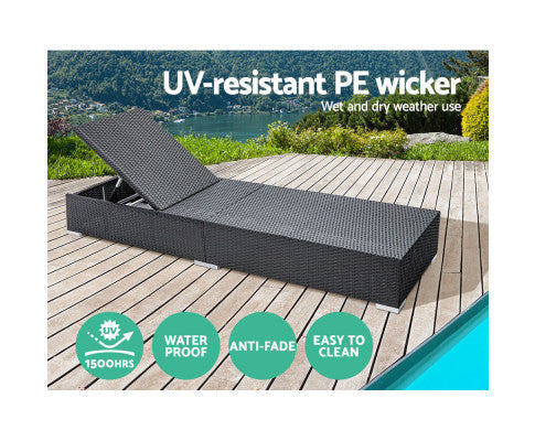 VERENA OUTDOOR SUN LOUNGE WITH CUSHION - BLACK