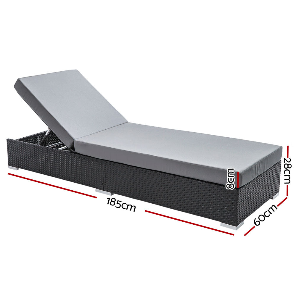 EDDIE OUTDOOR SUN LOUNGE WITH CUSHION - BLACK