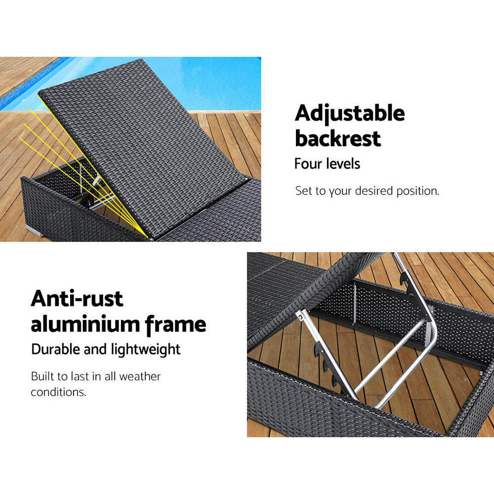 EDDIE OUTDOOR SUN LOUNGE WITH CUSHION - BLACK