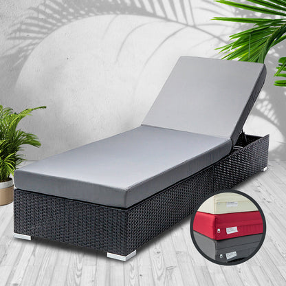 EDDIE OUTDOOR SUN LOUNGE WITH CUSHION - BLACK
