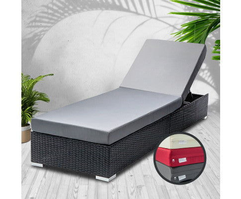 VERENA OUTDOOR SUN LOUNGE WITH CUSHION - BLACK