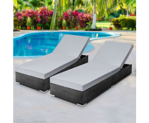 Verena (SET OF 2) Outdoor Sun Lounge With Cushion - Black