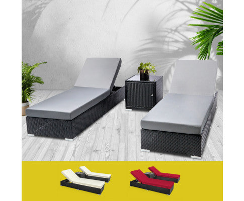 VERENA 3 PIECE OUTDOOR SUN LOUNGE SETTING - BLACK